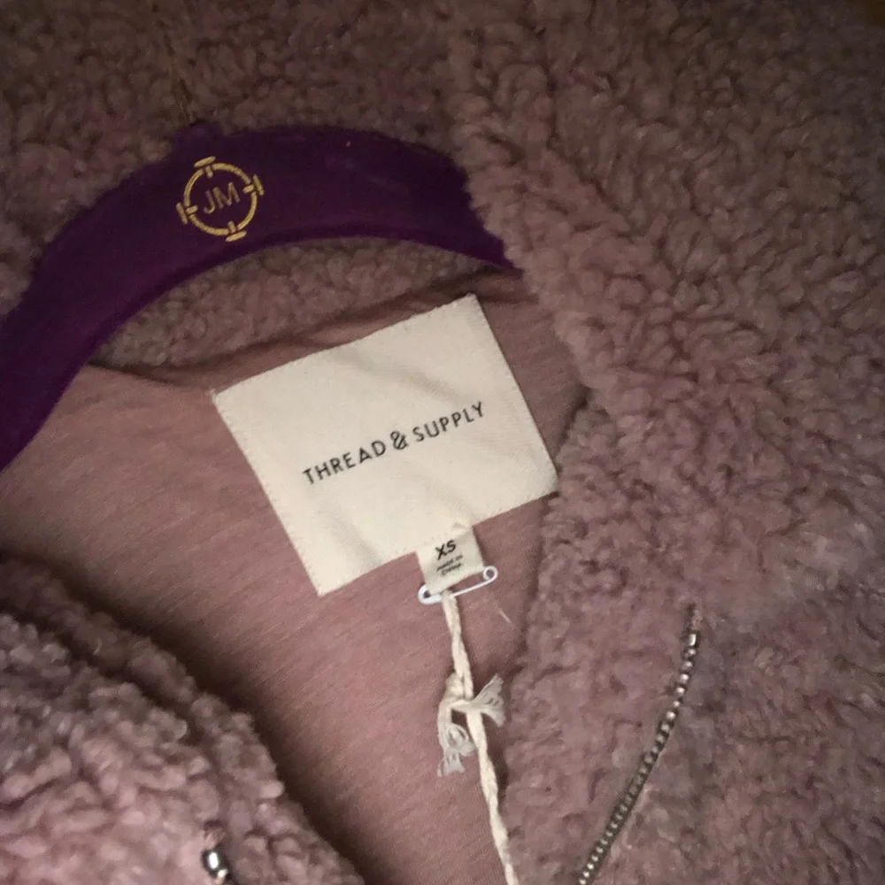 Thread & Supply Teddy Sherpa Full Zip Jacket Coat in Color Adobe Rose - Picture 9 of 12